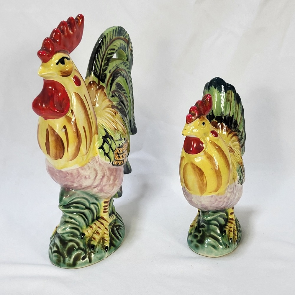 Vintage Rooster and Hen Figurines Hand Painted Set of 2 Ucagco Ceramics Japan - Picture 5 of 9